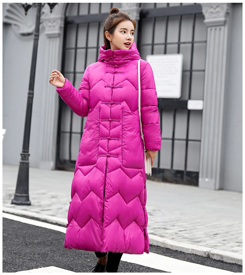 Новинка, китайский стиль, зимняя женская куртка, воротник-стойка, теплая, утолщенная, Женское пальто, х-длинная парка, женская верхняя одежда, высокое качество