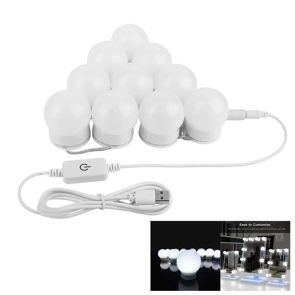 

Adhesive 5V USB 10 LED Home Bathroom Makeup Mirror Light Dimmable Bulb Lamp