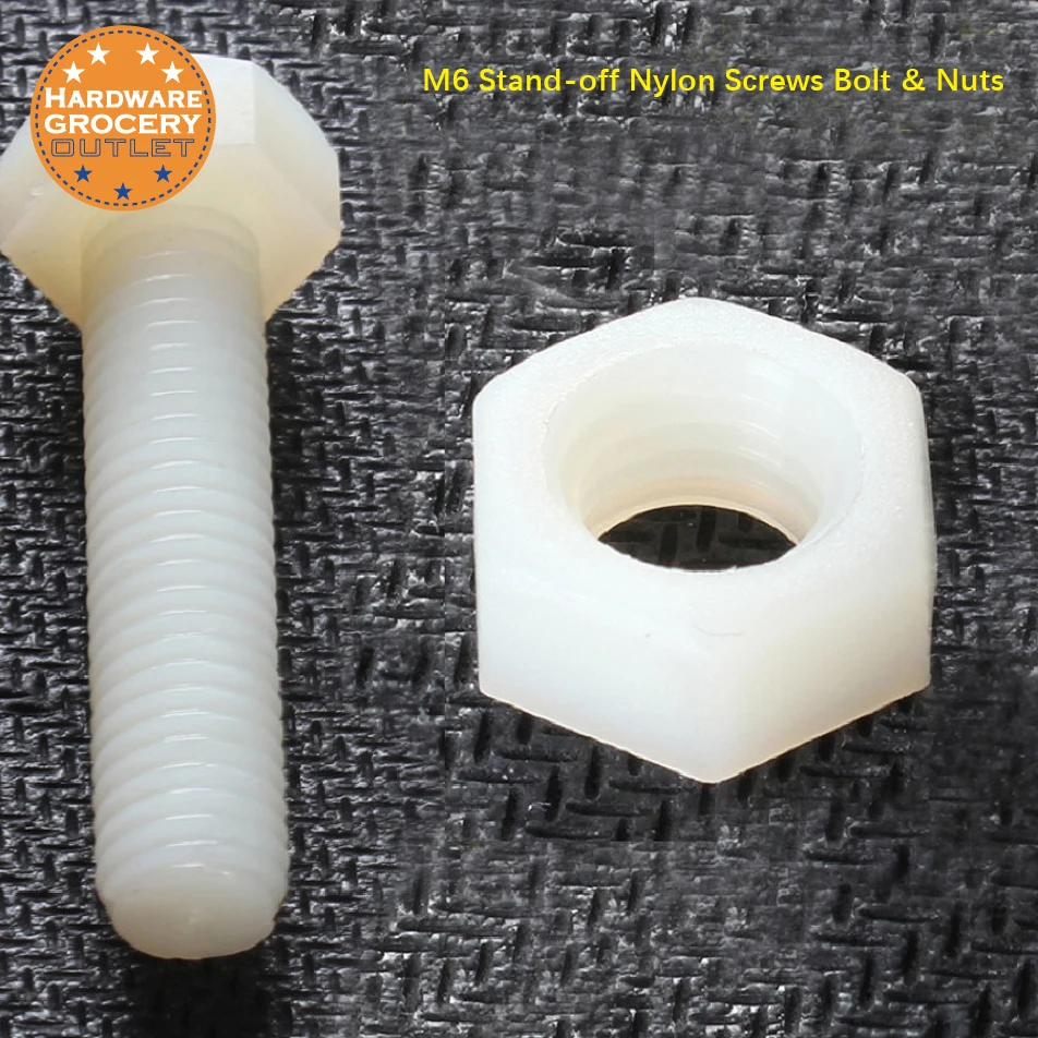 

White M6 Stand-off Nylon Screws Bolt & Nuts Set Kit Box Plastic Accessories Assortment Kit-50PCS