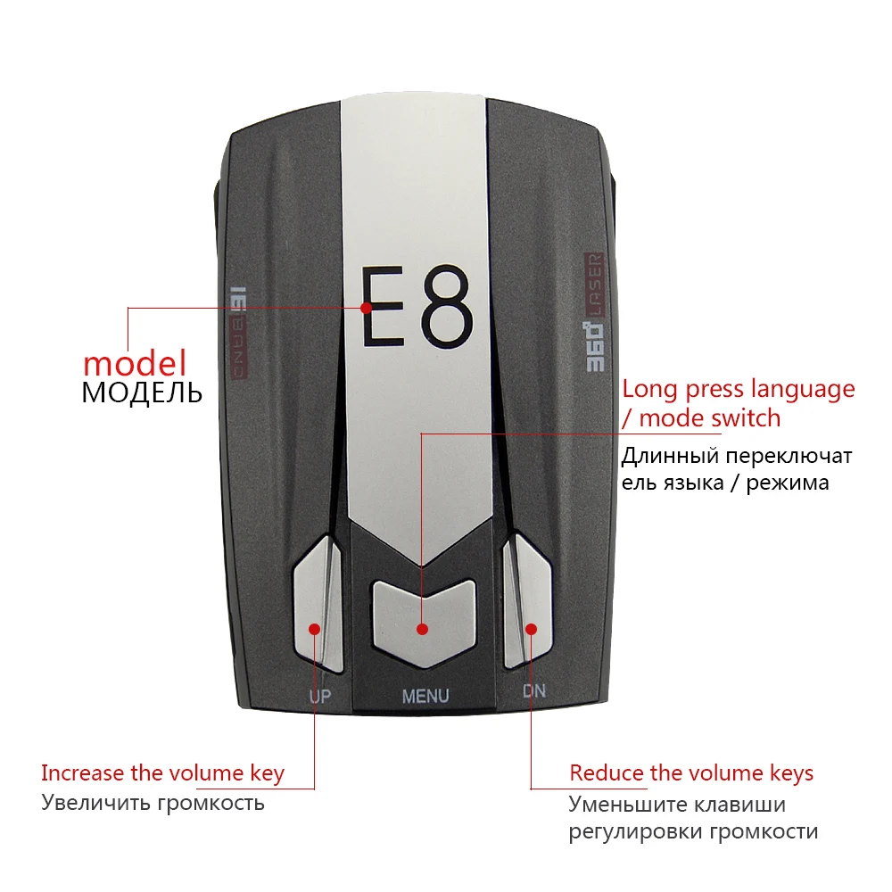 Okeytech E8 Лучший дешевый металлический автомобильный радар-детектор полный диапазон 360 градусов Обнаружение сканирования голоса анти-полиция Предупреждение