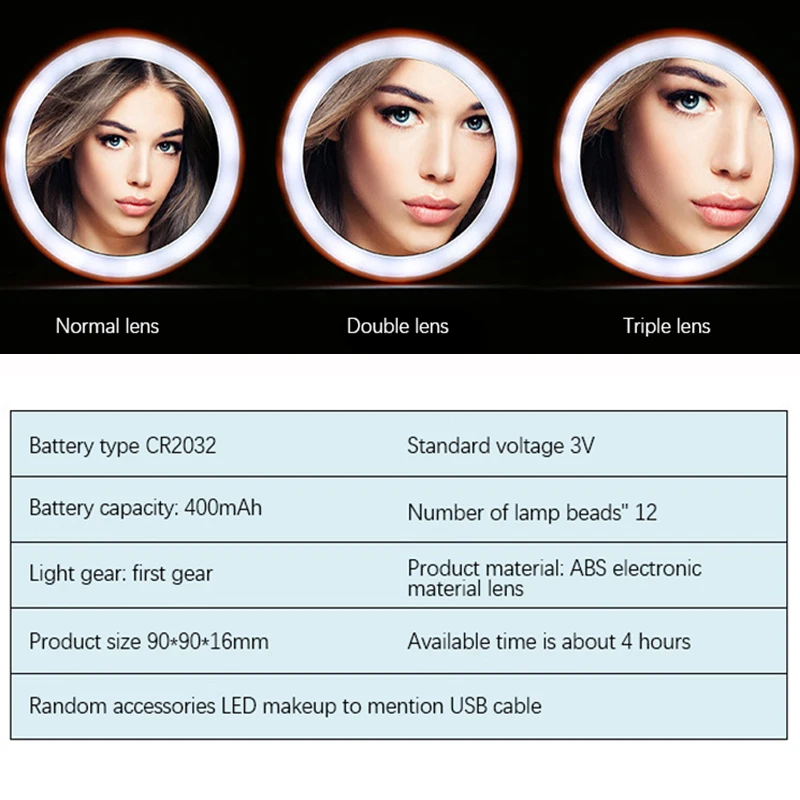 На батарейках 12 Светодиодный s светодиодный свет мини компактное зеркальце для макияжа портативное карманное освещение зеркало для макияжа