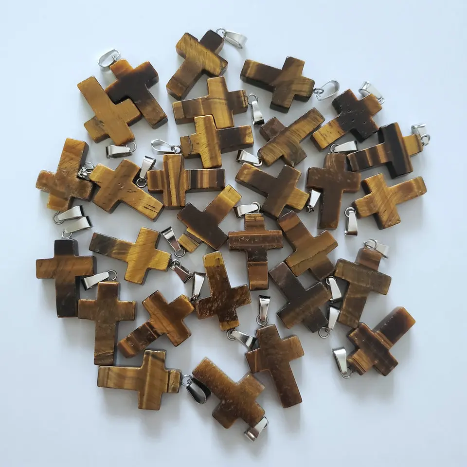 

Wholesale 50pcs/lot High Quality Natural tiger eye Stone Cross charms pendants for Necklace jewelry making accessories free