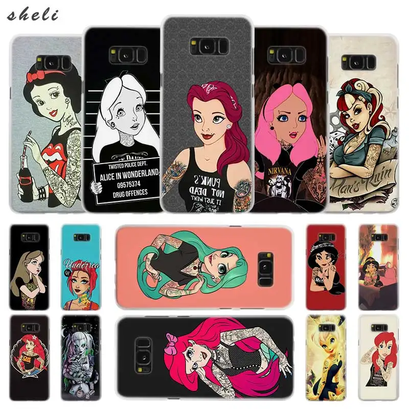 

Sheli Tattooed Alice Ariel Jasmine Transparent Note 10 9 pro hard Case Cover for Samsung S4 S5 S6 S7 S8 S9 S10 Plus Edge Mini