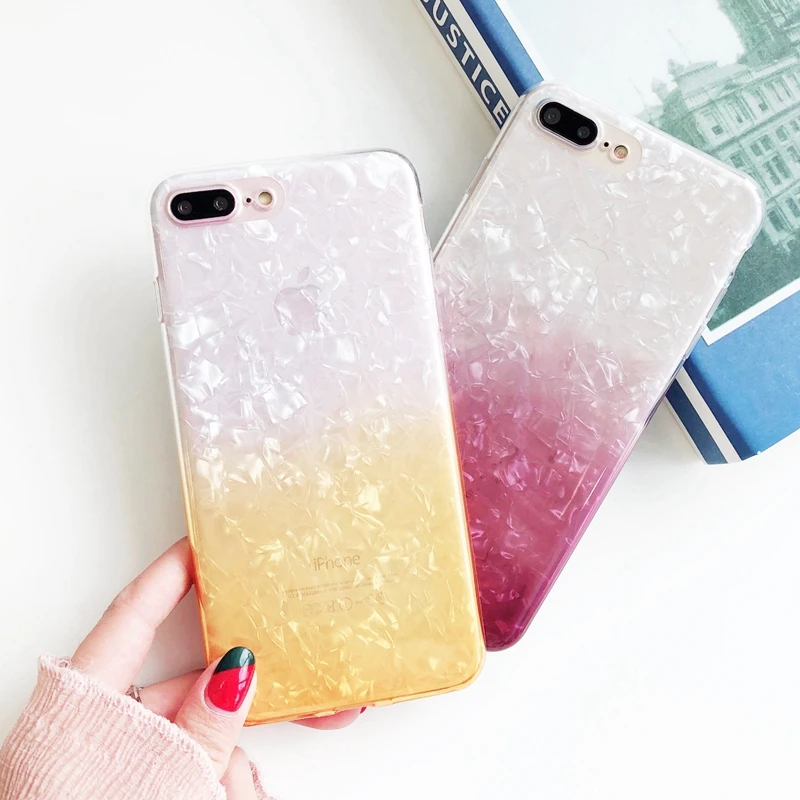 

New Gradient change Color Soft Case for iphone 6 6s 7 8 Plus X 10 SE 5S 5 Silicone TPU Conch Protective Cover Shell