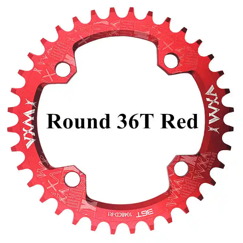 Велосипедная кривошипа VXM круглая овальная 104BCD 32 T/34 T/36 T/38 T, узкая широкая Ультралегкая велосипедная Звездочка MTB, круглая шатунная пластина - Цвет: Round 36T Red