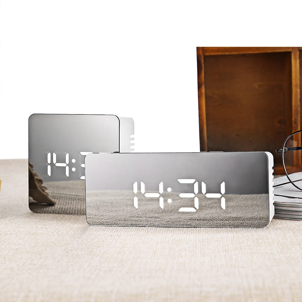 

MeyJig Alarm Clock LED Mirror Digital Clock Wake Up Light Electronic Large Time Temperature Display Home Decoration Clock