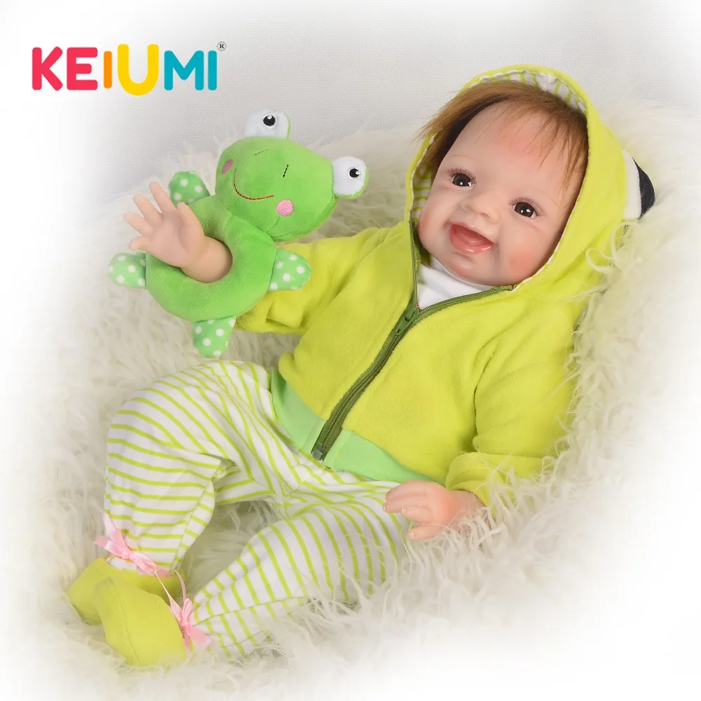 

22 inch Reborn Baby Doll Soft Silicone Vinyl Body Simulate Cloth PP Cotton Reborn Dolls 55 cm Lovely Smiling Boy XMAS DIY Toys
