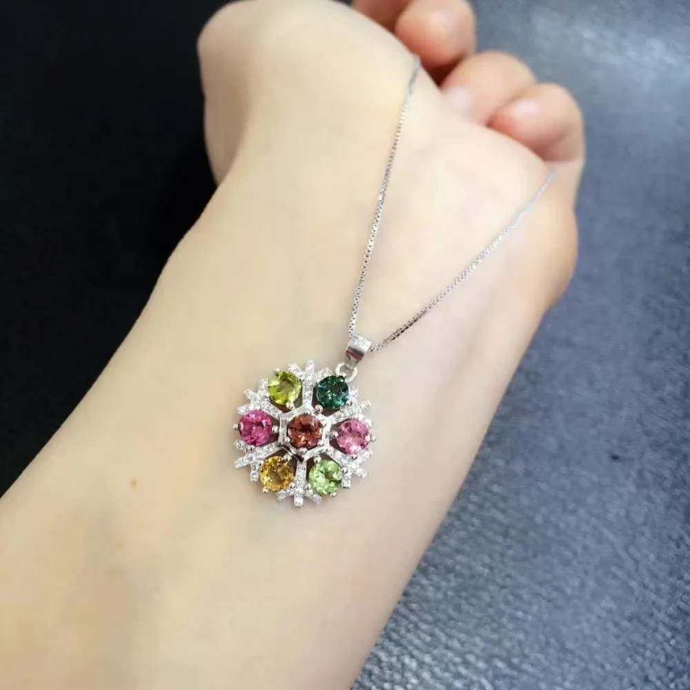 

2017 Collares Qi Xuan_Tourmaline Stone Snowflake Pendant Necklaces_Real Necklaces_Quality Guaranteed_Manufacturer Directly Sale