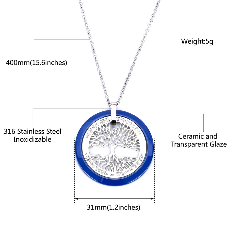Новая мода синий керамический ювелирный набор простые винтажные вечерние из нержавеющей стали пустое Дерево жизни керамическое ожерелье и кольцо для женщин