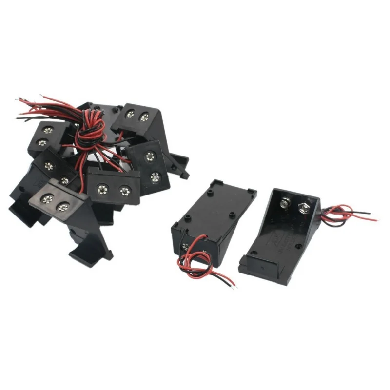 

10pcs Two Wire Leads Spring Clip 9V Battery Holder Case Storage Box