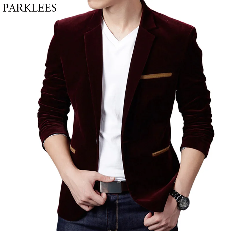 

Men's Corduroy Party Wedding Dress Suit Blazer 2018 Stylish Slim Single Breasted One Button Suit Jacket Blazers Terno Masculino