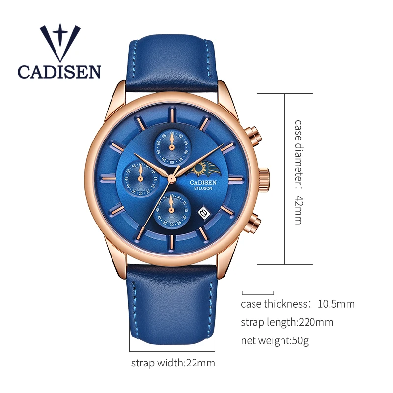 CADISEN мужские часы лучший бренд класса люкс мужские военные часы Спортивные кварцевые наручные часы водонепроницаемые кожаные мужские часы Reloj Hombre