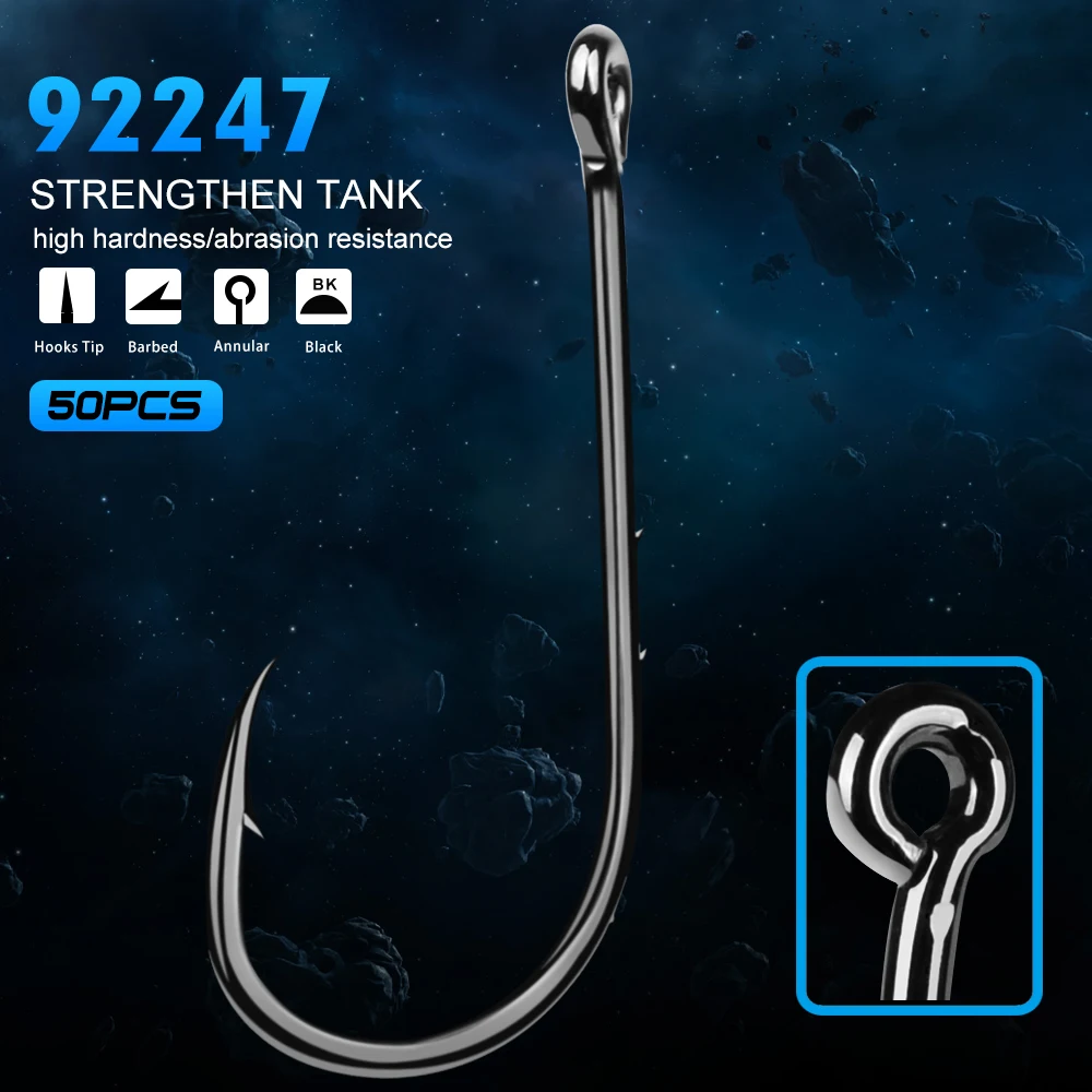 

50pcs Proberos Brand Fishing Hook 2/0-6/0# Fish Hook BAITHOLDER Black Color Jig Big Hook Treble Hooks