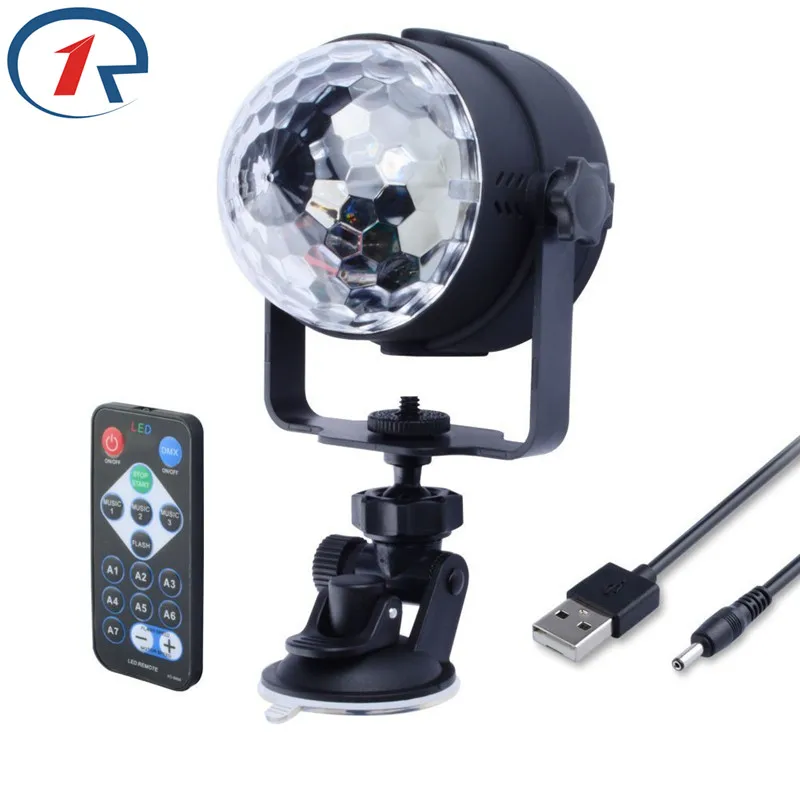 R L 081U IR Remote RGB LED Crystal Magic Rotating Ball Stage Lights USB 5V Colorful