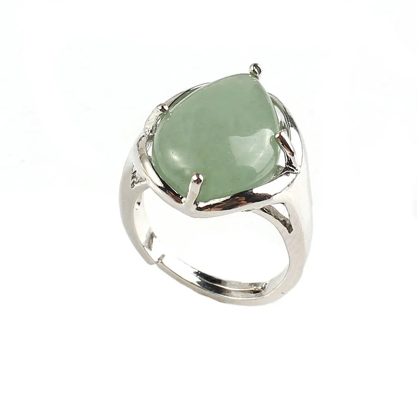 

100-Unique 1 Pcs Silver Plated Beautiful Green Aventurine Stone Water Drop Adjustable Finger Ring Charm Jewelry