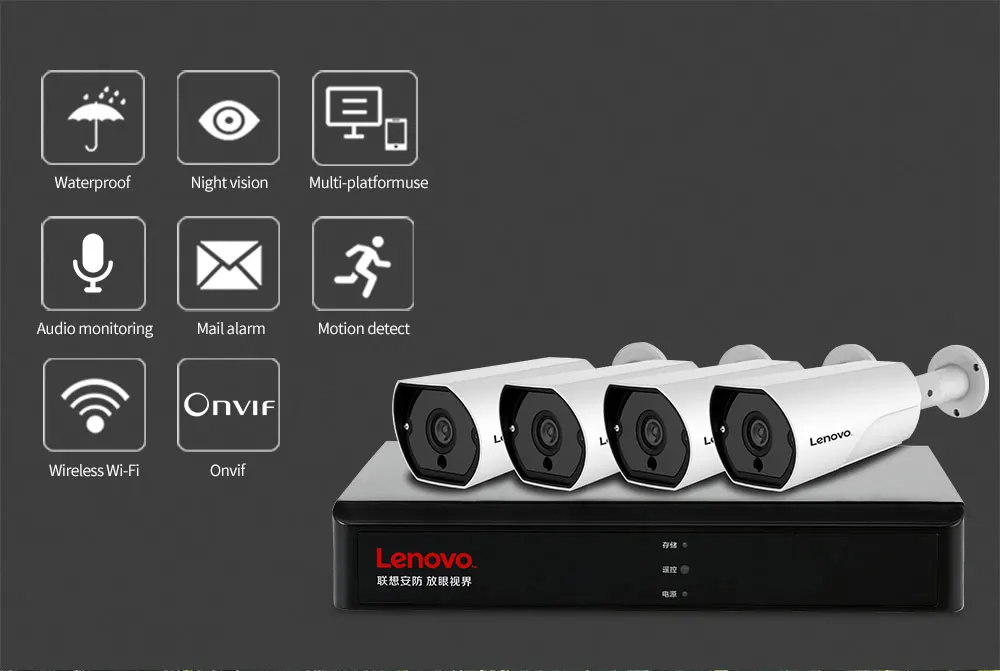 LENOVO 4CH 1080P POE NVR комплект 2.0MP HD камера видеонаблюдения системы безопасности аудио монитор ip-камера P2P уличная система видеонаблюдения