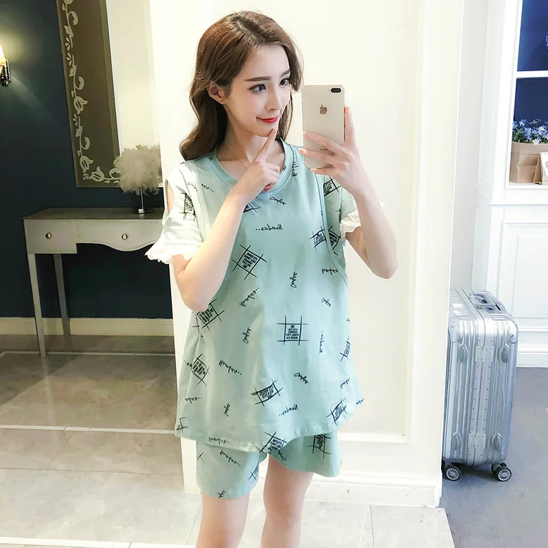 100% Cotton Nursing Clothes for pregnant women Maternity pajamas breast-feeding clothes Lace Sleep home set feeding large yards 100% Cotton Nursing Clothes for pregnant women Maternity pajamas breast-feeding clothes Lace Sleep home set feeding large yards