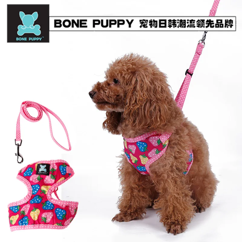 BONEPUPPY мягкий хлопок Клубника Дизайн Pet Поводок для прогулок жгут щенка шлейка для кошек набор