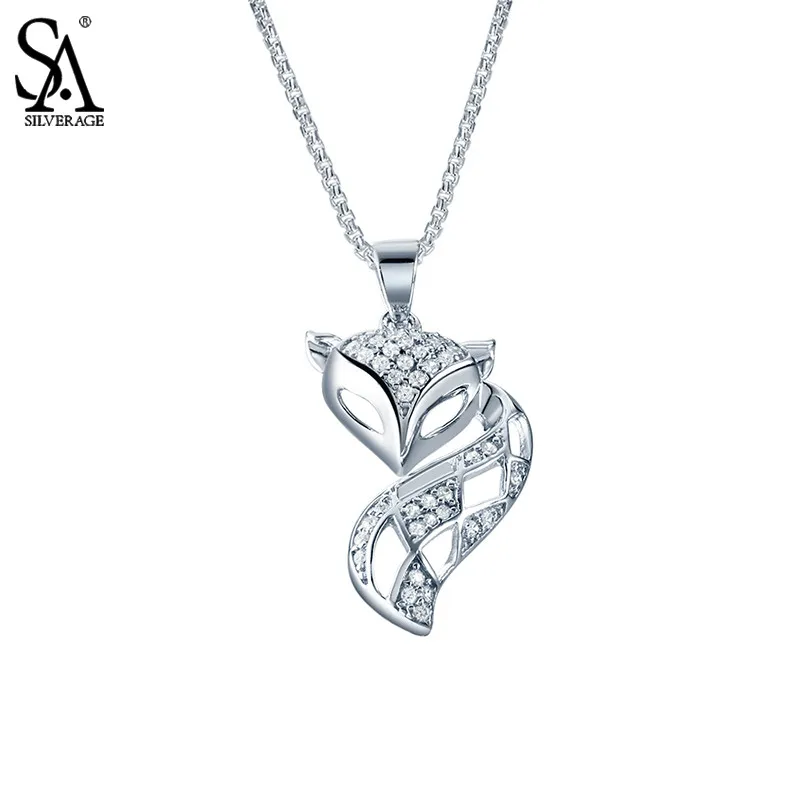 SA SILVERAGE Real 925 Sterling Silver Fox Necklaces Pendants in 