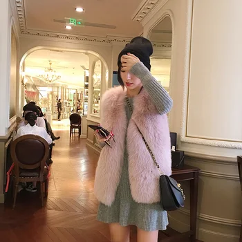 

Fur vest female long section 2018 new slim fox fur Lap top fashion Faux Fur vest jacket