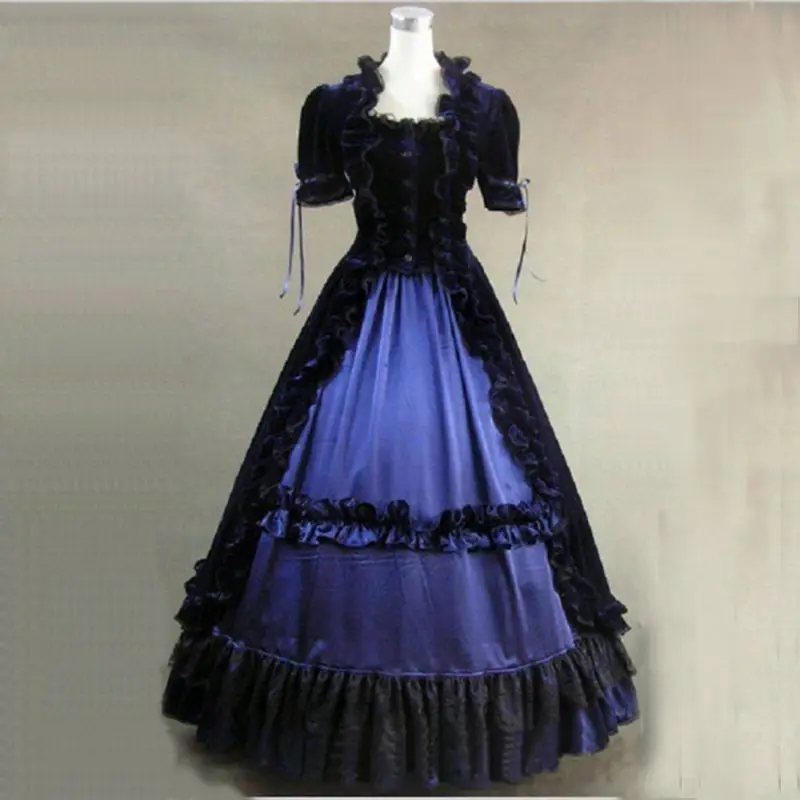 black-and-blue-short-sleeves-gothic-victorian-dress