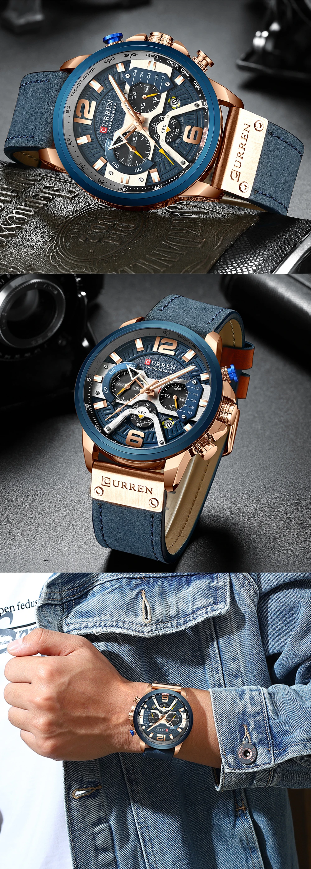 CURREN Casual Sport Watches for Men Top Luxury Brand Military Leather Wrist Watch Chronograph Wrist Watch