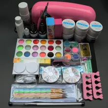 9 Вт УФ сушилка лампы 18 цвет Акриловый Порошок и 6 цветов блеск порошок Ногтя Комплект, nail art tools kit BTT-70 искусства