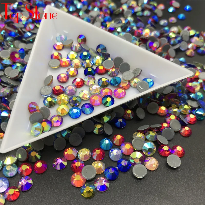 

TopStone HotFix Rhinestones FlatBack Glass Crystal Colors AB Mixed SS16 SS20 Crystal Iron On Stones For Clothing Dress