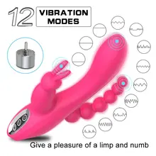 Rabbit Vibrator G-spot and P-spot Anal Massager Triple Curve 12 Vibration Modes Rechargeable Clit Stimulator Dildo Sex Toy