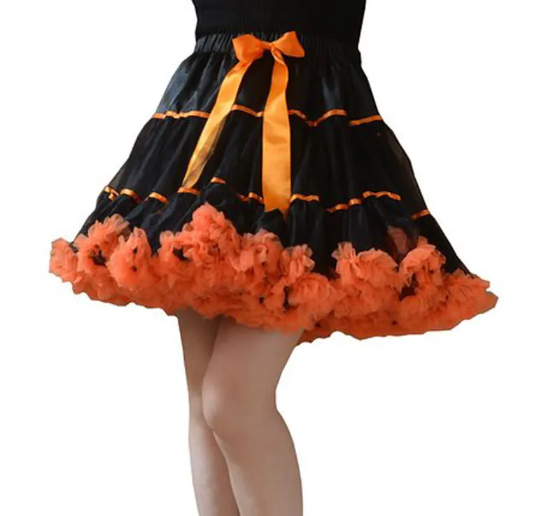 Женская Подростковая мини-юбка, размеры s, m, l, шифоновая балетная юбка с рюшами, летняя женская юбка-пачка, женская юбка, костюм для взрослых - Цвет: Black And Orange