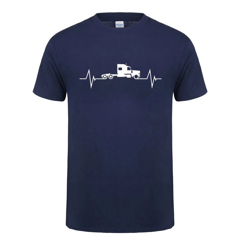 Сердцебиение футболка с изображением грузовика Забавный подарок на день рождения Father's Day подарок для Для мужчин Муж папа Кепка-тракер водителя грузовика хлопковые футболки Топ - Цвет: Navy Blue