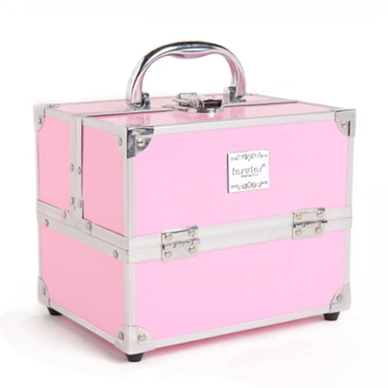 Косметолог makeupupup Органайзер организовывает туалетный настольные украшения двойной открытый алюминиевый косметический чемодан ящик для инструментов косметический Чехол