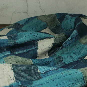 

New Pure Flax tissus Patch printing sewing fabric Thin style in summer fabrics High-end dresses clothes material