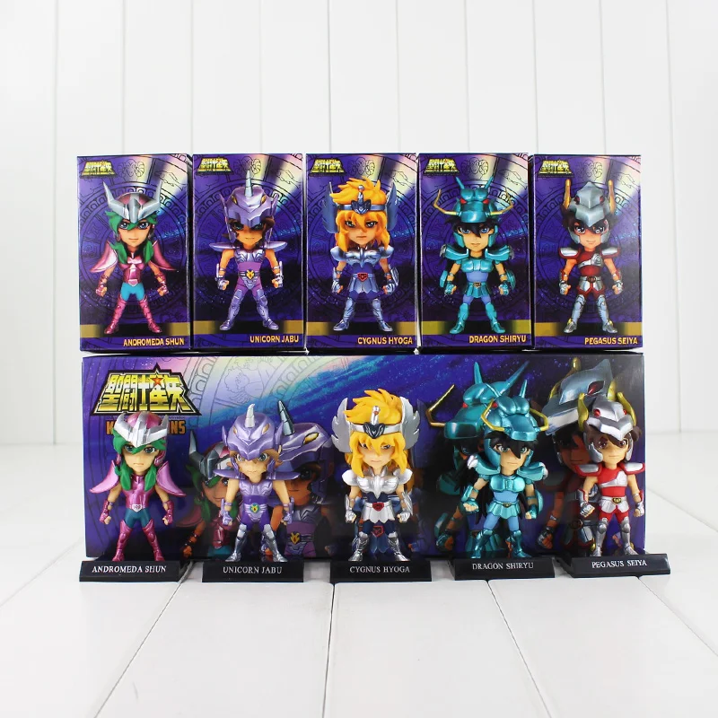 

5pcs/lot 10cm Mini PVC Action Anime Figures Saint Seiya Myth Cloth Shiryu Shun Hyoga Jabu Seiya Dolls Model Toys for Kids