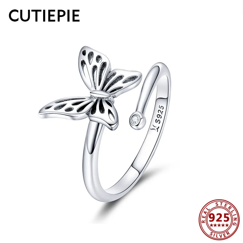 

CUTIEPIE Genuine Real 925 Sterling Fine Butterfly Silver Rings for Women Adjustable Finger Rings Wedding Silver Jewelry Gifts
