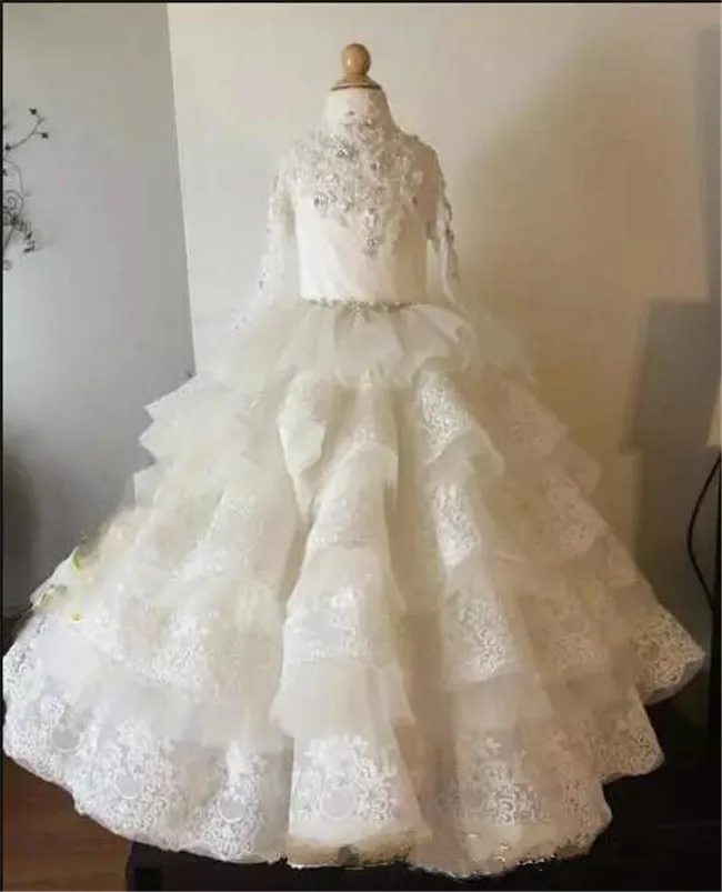 “ Dresses o Pescoço Champagne Lantejoulas Flower Girl Longo