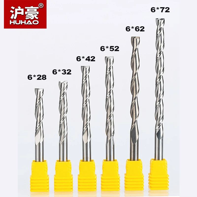 

HUHAO 2pcs/lot Shank 6mm 2 Flutes Spiral with Blade CEL 12-72mm Milling Cutter Carbide CNC End Mill Router Bit for Wood