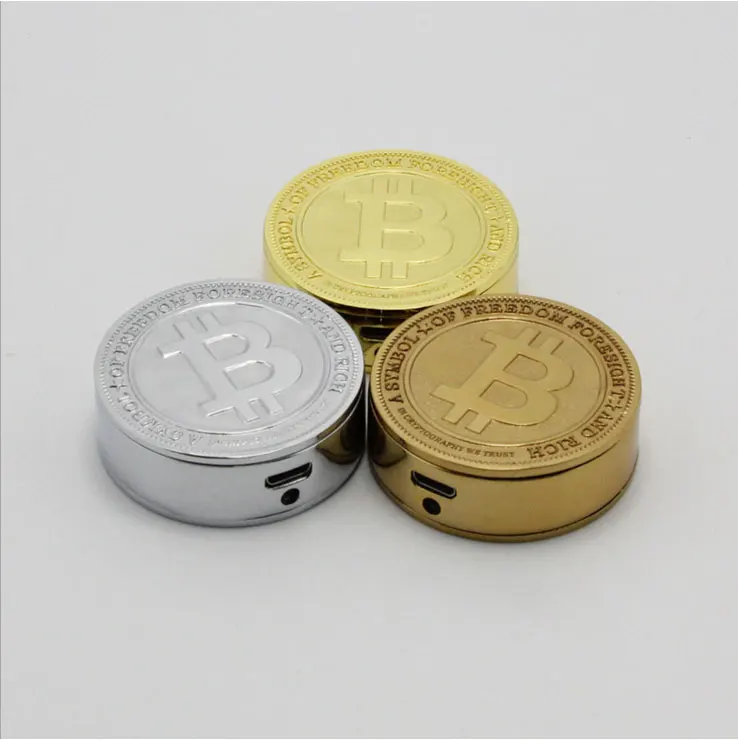 42*13 мм Биткоин плазменная Зажигалка Ветрозащитная Позолоченная серебряная