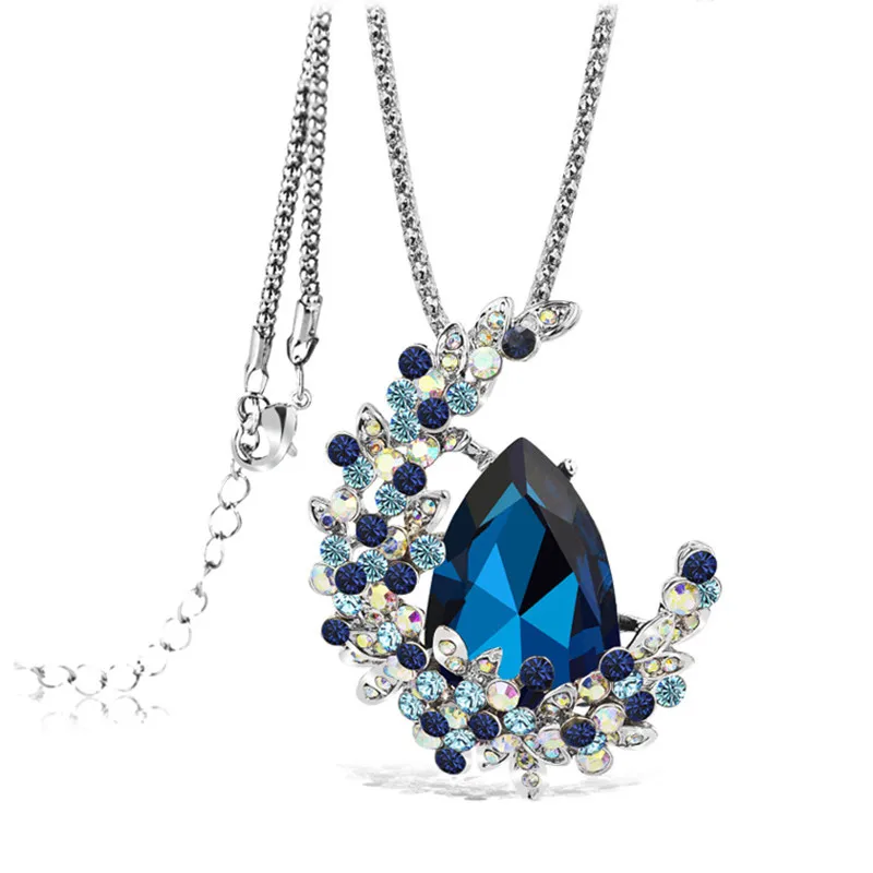 

2016 New Arrival Women The New Fashion Ladies Crystal Necklace Pendant Chain Long Moonlight Sweater Metal Accessories Jewelry