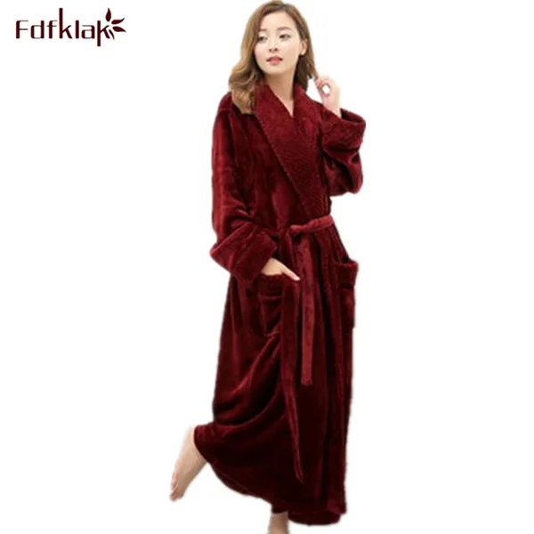 Women long bathrobe home wear clothes dressing gown flannel nightdress warm bath robes E1026
