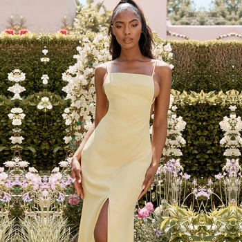 

Newest Celebrity Evening Party Long Dress Women Spaghetti Strap Sexy Split Night Out Club Backless Maxi Dress Women Vestidos
