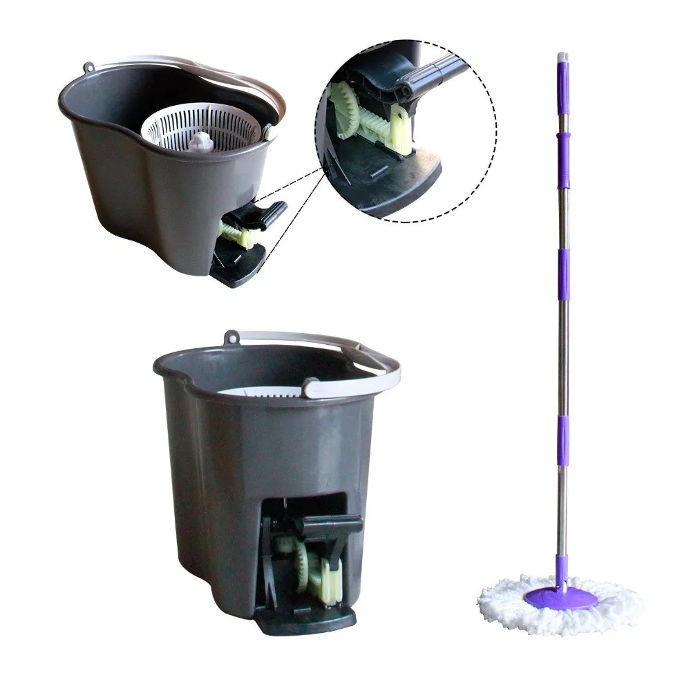 Microfiber Spinning Mop Easy Floor Mop W/Bucket 2 Heads 360 Rotating