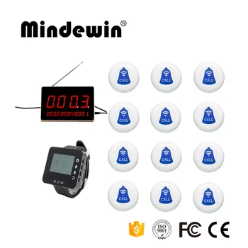 

Mindewin Buzzer Wireless 12pcs Waiter Calling Bell +1pc LED Display + 1pc Wrist Watch Restaurant Wireless Call Service System