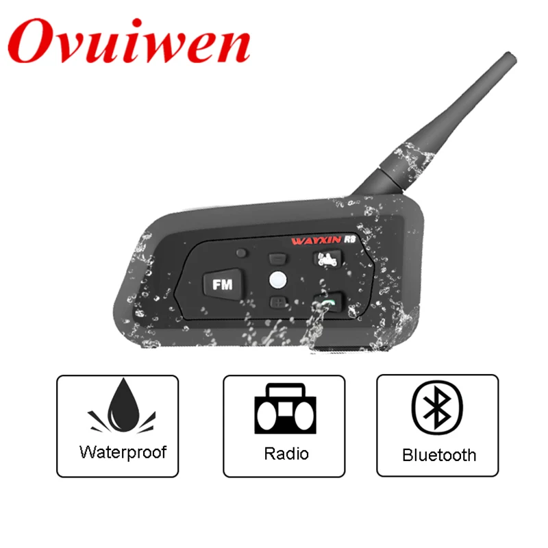 

OVUIWEN R8 1200M Buletooth Motorcycle Intercom Helmet Headset Radio Bluetooth Helmet Motorbike Communicator MP3 Mobile