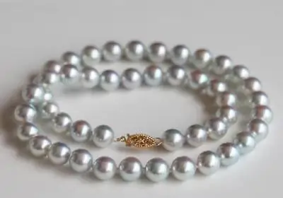 

8-9mm real natural round south sea gray grey pearl necklace 18
