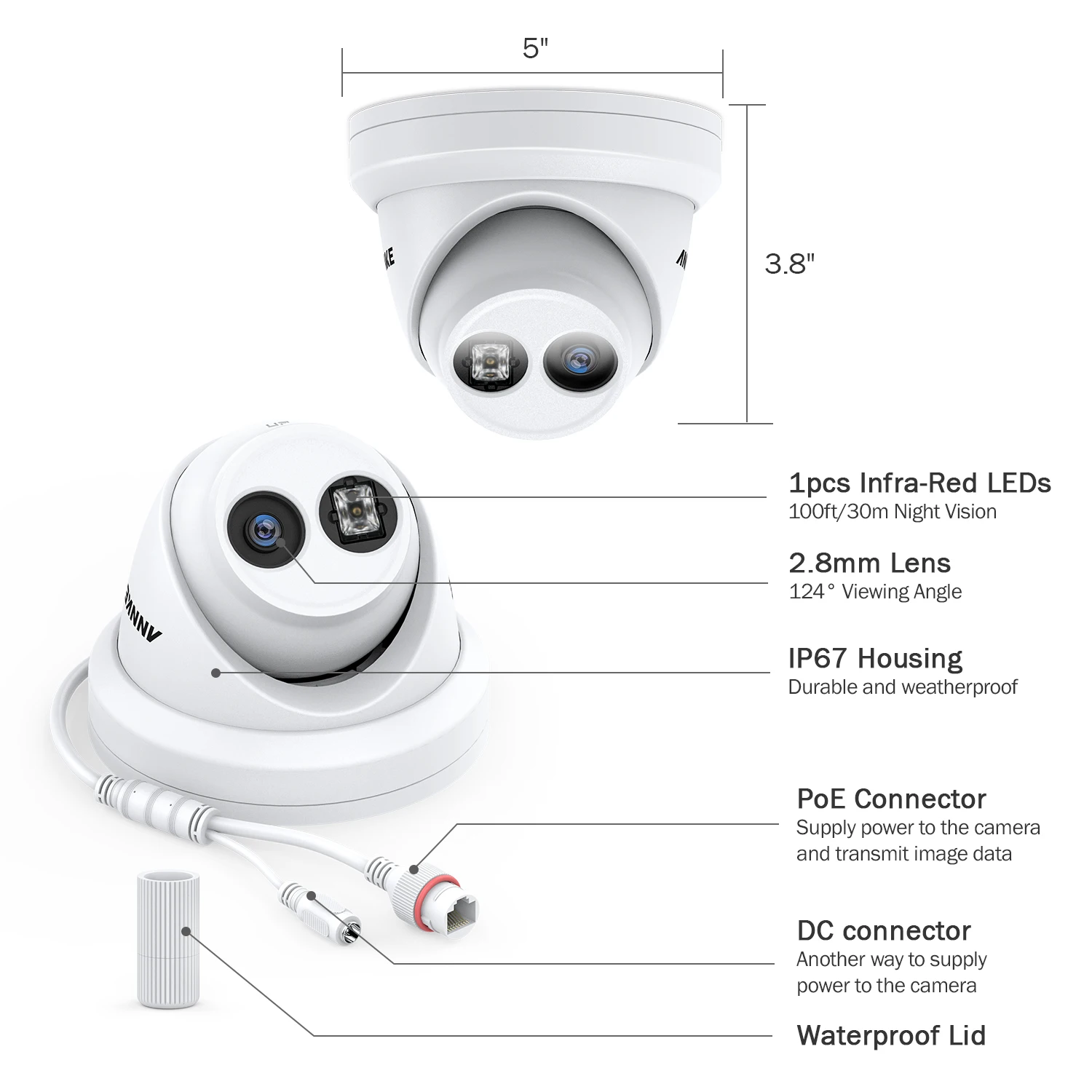  ANNKE 1PCS Ultra HD 8MP POE Camera 4K Outdoor Indoor Weatherproof Security Network Dome EXIR Night  - 4.00027E+12