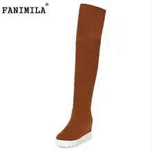 women wedge over knee boot snow fashion winter warm long boots knight botas masculina quality footwear shoes P22255 size 34-43