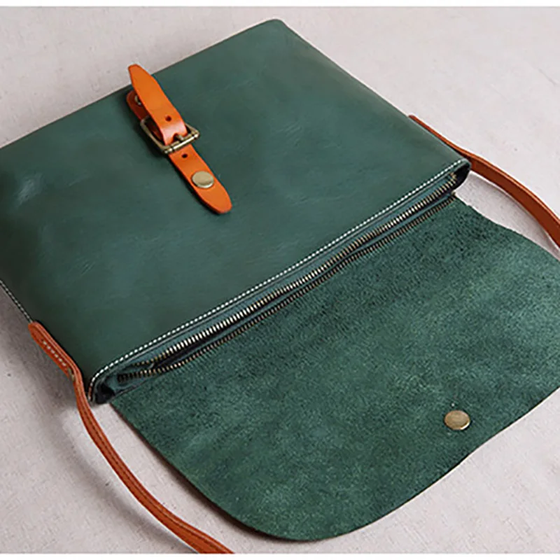 AETOO Handmade leather women's bag, literary retro leather one-shoulder slant bag, cross-sectional hit color small bag