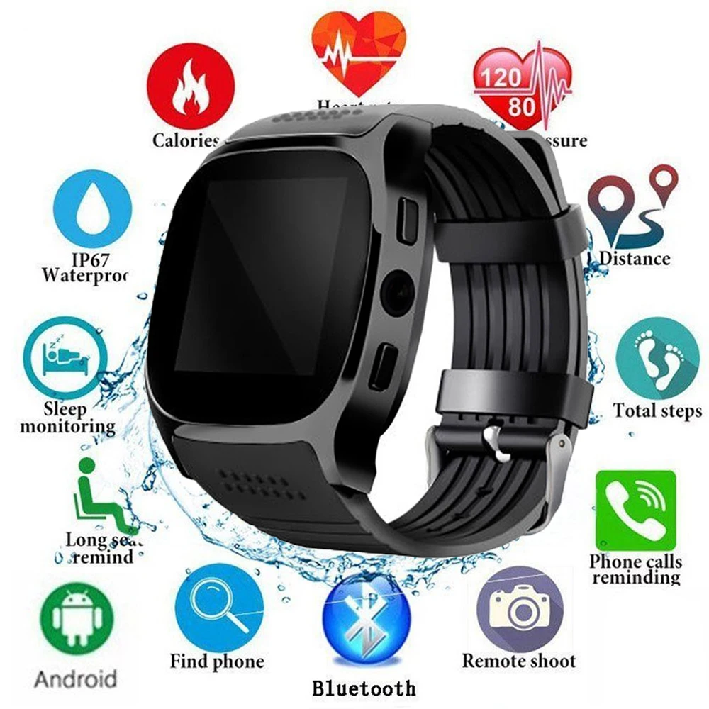 

New T8 HD 2.0MP Camera 1.5 Inch TFT LCD Touch Screen Bluetooth Sports Smart Watch Call Messages Reminder SIM TF Card