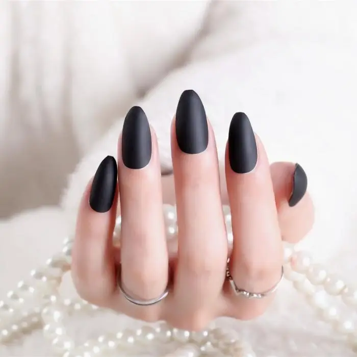 24 шт Простые Модные накладные ногти с клеем для женщин Красота матовый сплошной черный цвет поддельные ногти полное покрытие длинный размер ногтей советы
